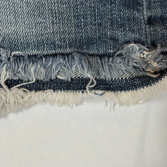 Vigoss Collection Denim Mini Skirt Dark Wash 3/4 27 Juniors Raw Hem Distressed - Picture 5 of 9